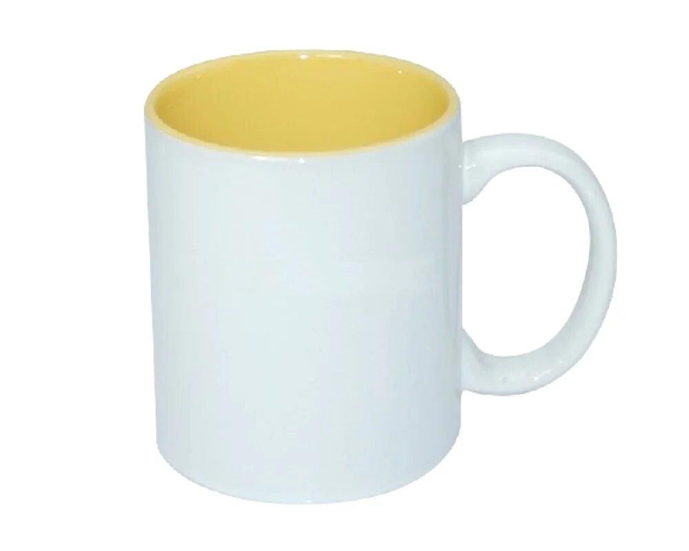 Taza blanca de cerámica de 11oz. con color en el interior Sublimarts